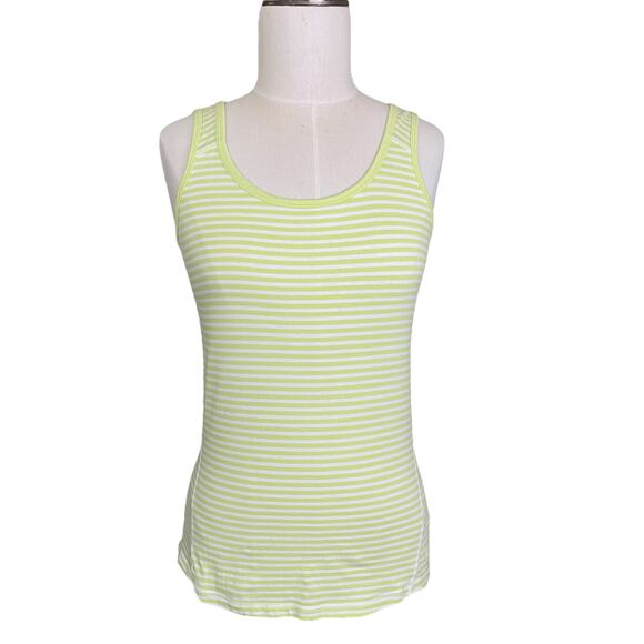 Talbots T Tank Top Women's S Neon Green White Stripe Activewear Fitness Workout - Picture 1 of 9